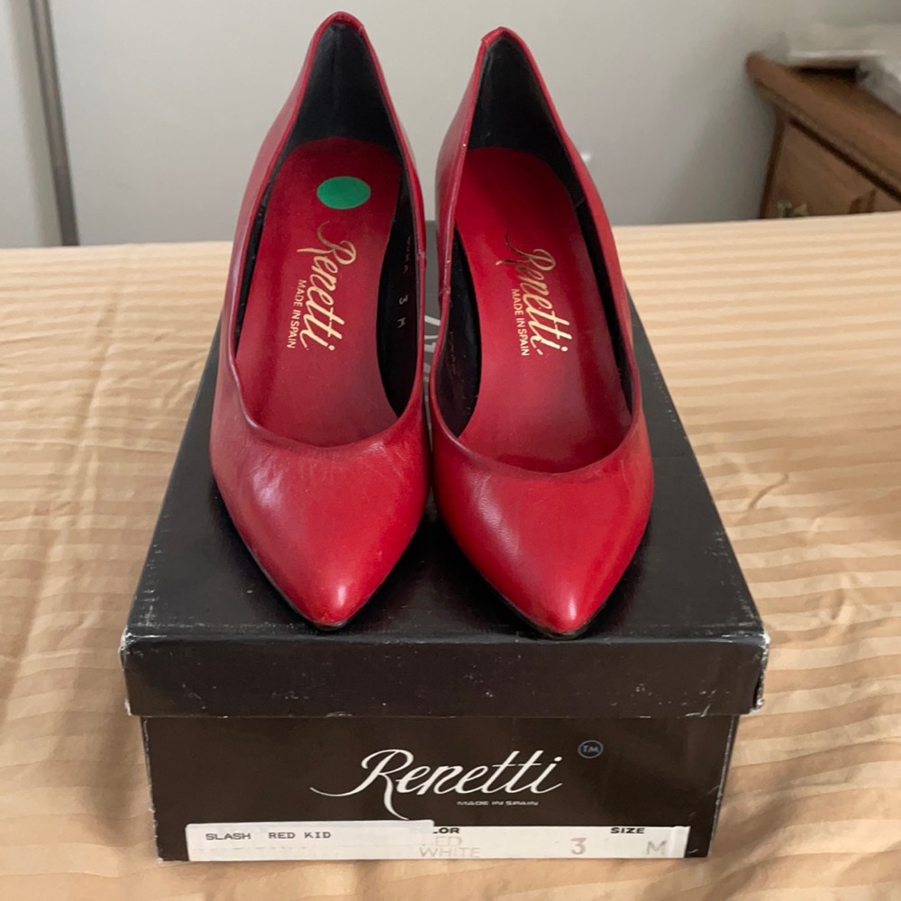 NEVER USED Red Renetti shoes. Size 3